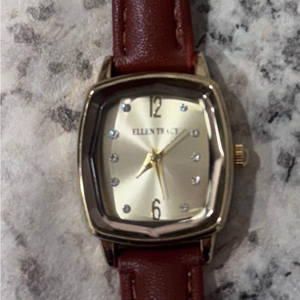 Ellen Tracy Gold-Tone Watch with Brown Strap